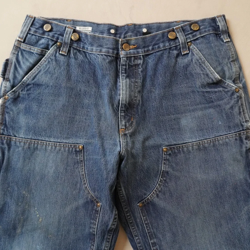 Carhartt Double Knee Jeans 38x32 Mens Blue Relaxed Fit Work Pants Denim